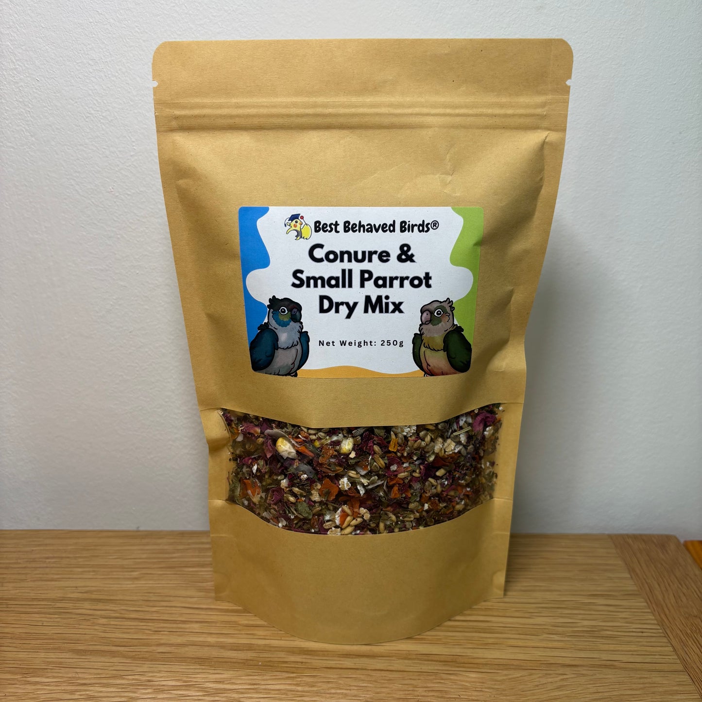 Conure & Small Parrot Dry Mix 250g - Best Behaved Birds