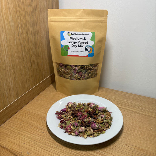 Medium & Large Parrot Dry Mix 250g - Best Behaved Birds